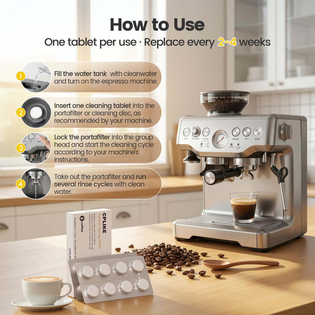 Espresso Cleaning Tablets Compatible with Breville Espresso Coffee Machine, 16 Count BREBEC250 Descaling Tablets