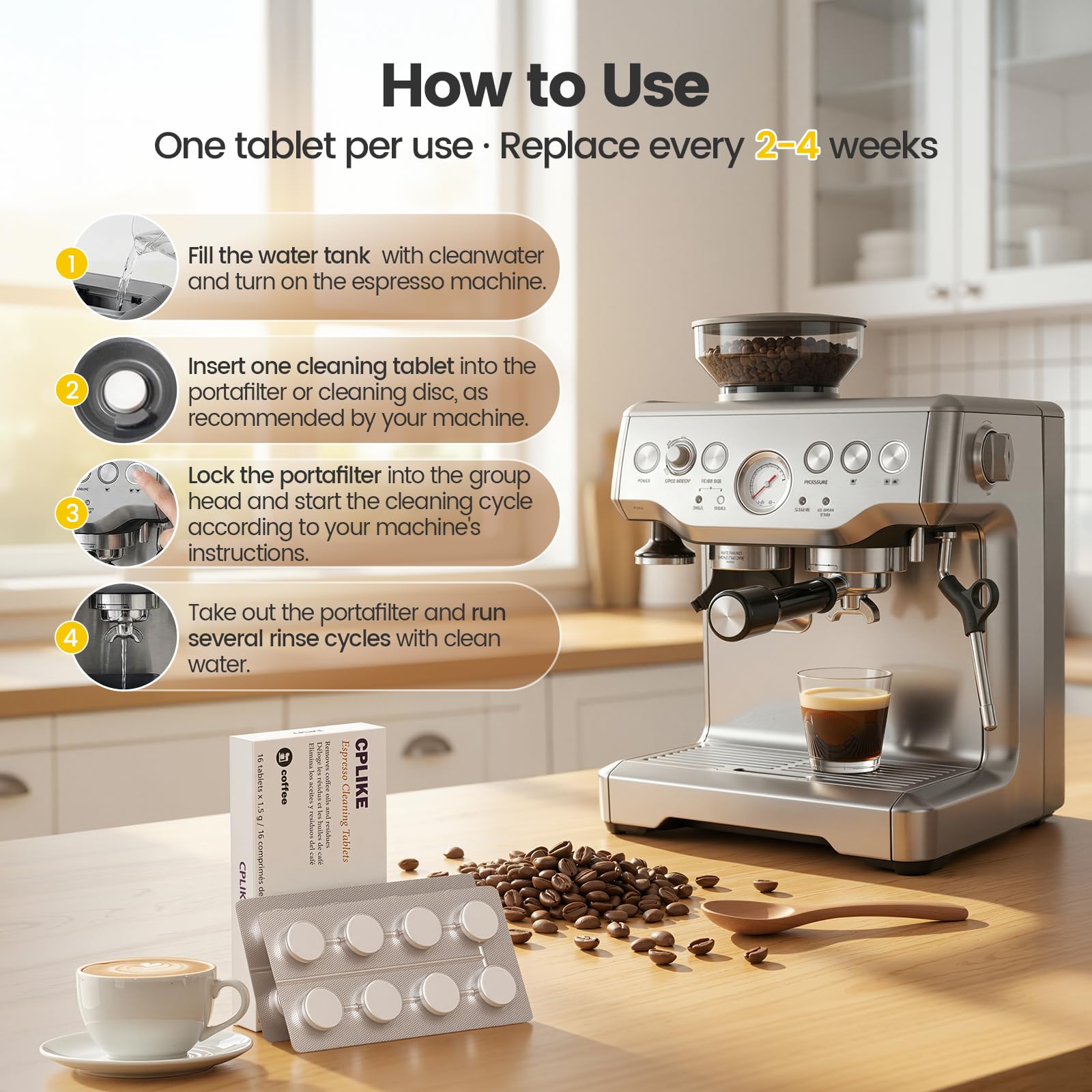 Espresso Cleaning Tablets Compatible with Breville Espresso Coffee Machine, 16 Count BREBEC250 Descaling Tablets