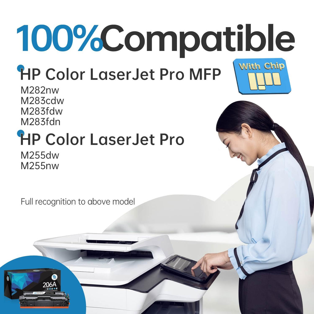 (with chip) 206A Toner Black Replacement for HP 206A 206X W2110A Cartridge Work with Color LaserJet Pro MFP M283fdw M283cdw M283 M255dw Printer