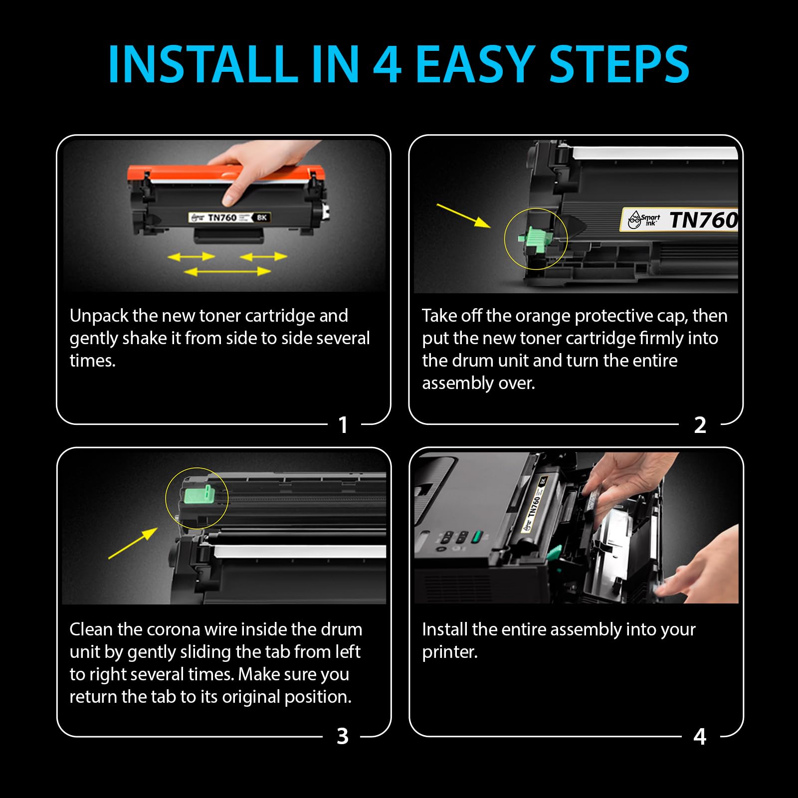 Smart Ink Compatible TN760 Toner Cartridge Replacement for Brother TN 760 TN730 2 Pack (CHIP) to use with HL-L2390DW DCP-L2550DW HL-L2350DW HL-L2370DW MFC-L2710DW HL-L2370DWXL MFC-L2730DW MFC-L2750DW