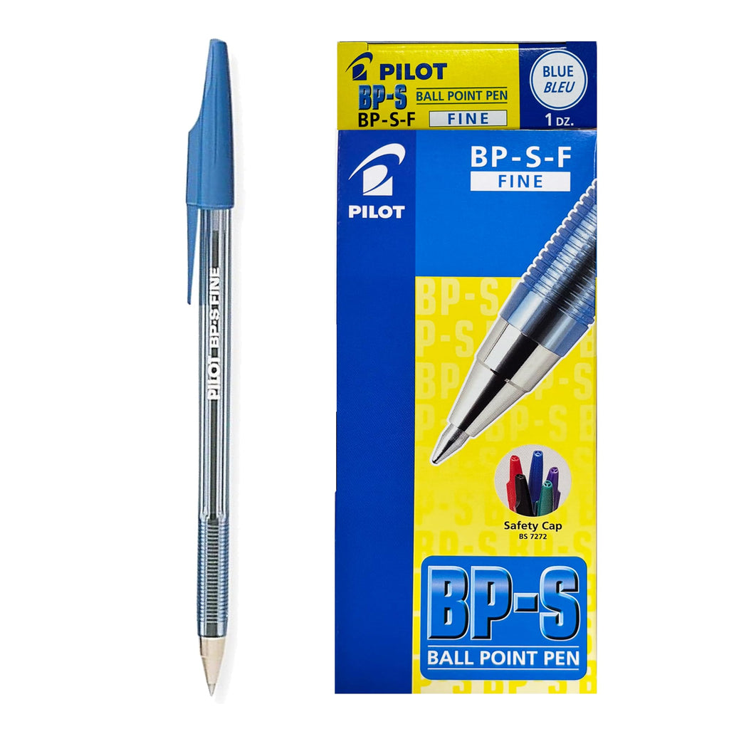 Pilot - BP-SF - Refillable Ballpoint Pen Fine point - Crystal Plastic Body with Cap - Blue - Set of 12
