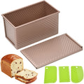 Spmarkt Pullman Loaf Pan with Lid, Aluminized Steel 1 Lb Nonstick Sandwich Bread Pan for Homemade Bread, 8.4x4.8 Inch Professional Rectangular Loaf Pan with Dough Scraper and Cutter