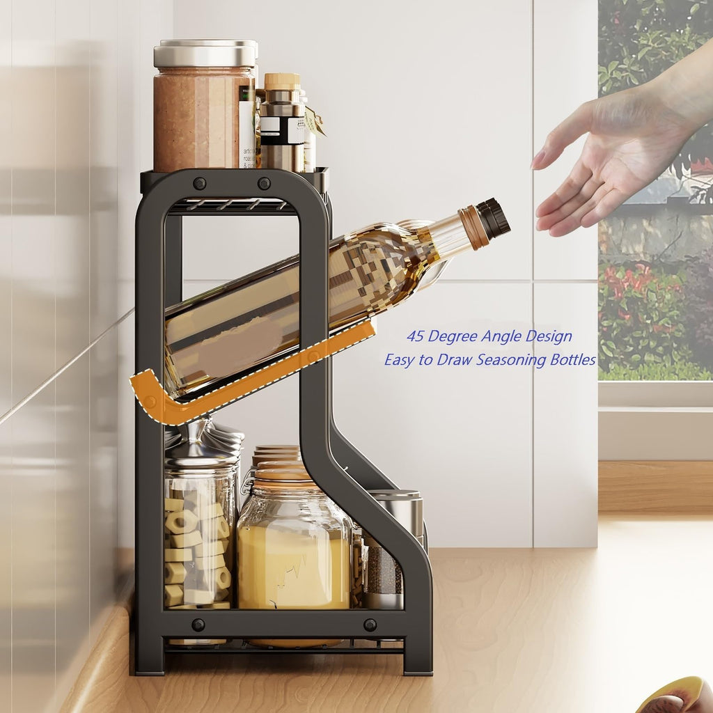 DadaoEC 3 Tier Countertop Organizer For Kitchen Black Steels Cooking oil bottle and Spice Seasoning Sauce storage rack Metal counter shelf for Cupboard