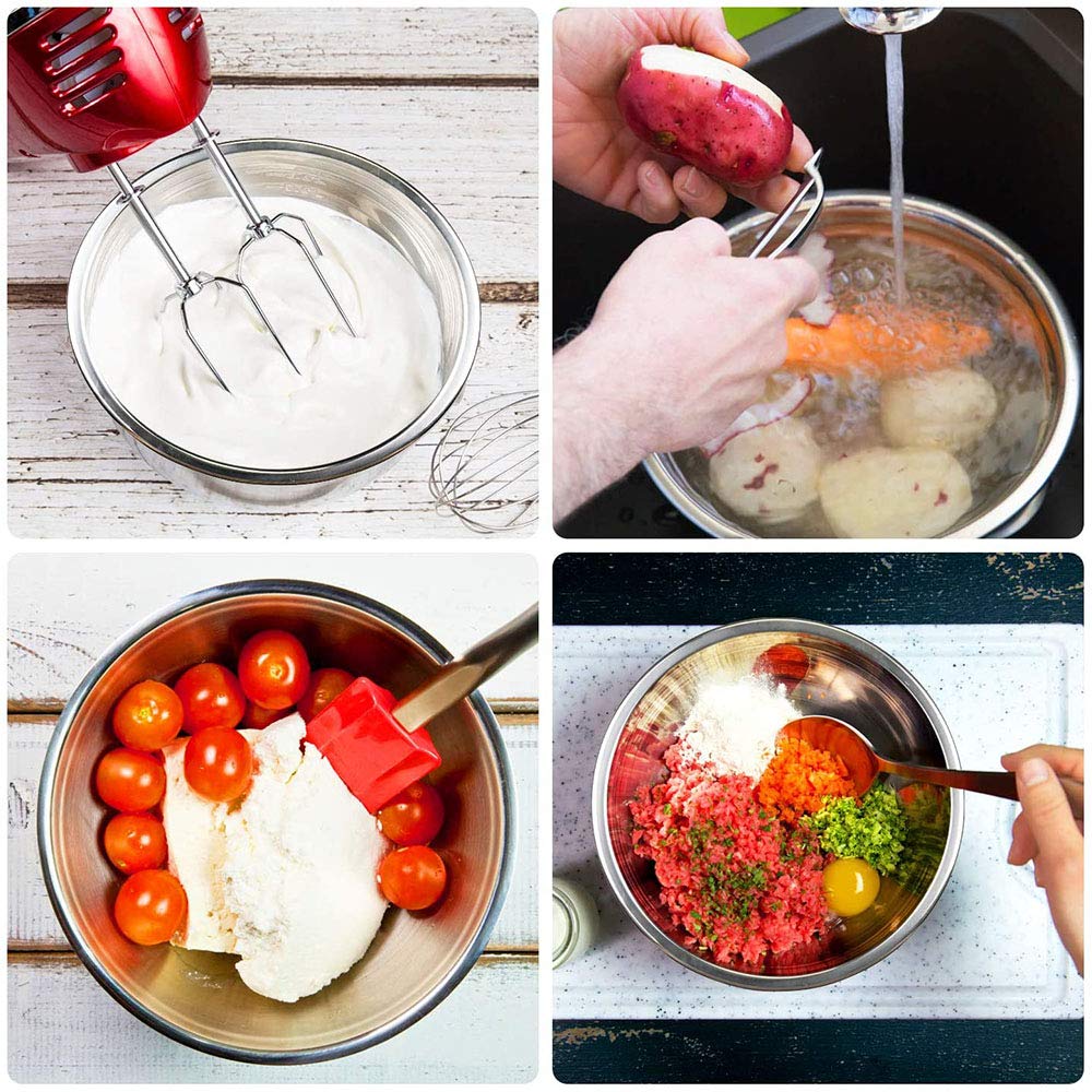Mixing Bowls with Airtight Lids, Stainless Steel Nesting Bowls Set of 5 for Space Saving Storage, Wide Rim for Easy Grip or Pouring, for Mixing Cooking Baking Prepping and Food Storage