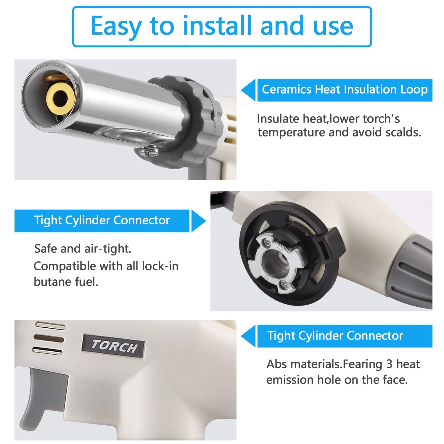 Blow Torch Lighter Kitchen Butane Culinary Torch Chef Cooking Torch Professional Adjustable Flame Lighter with 360 Degree Inverted for DIY, Creme, Brulee, BBQ, Baking, Camping and Jewellery