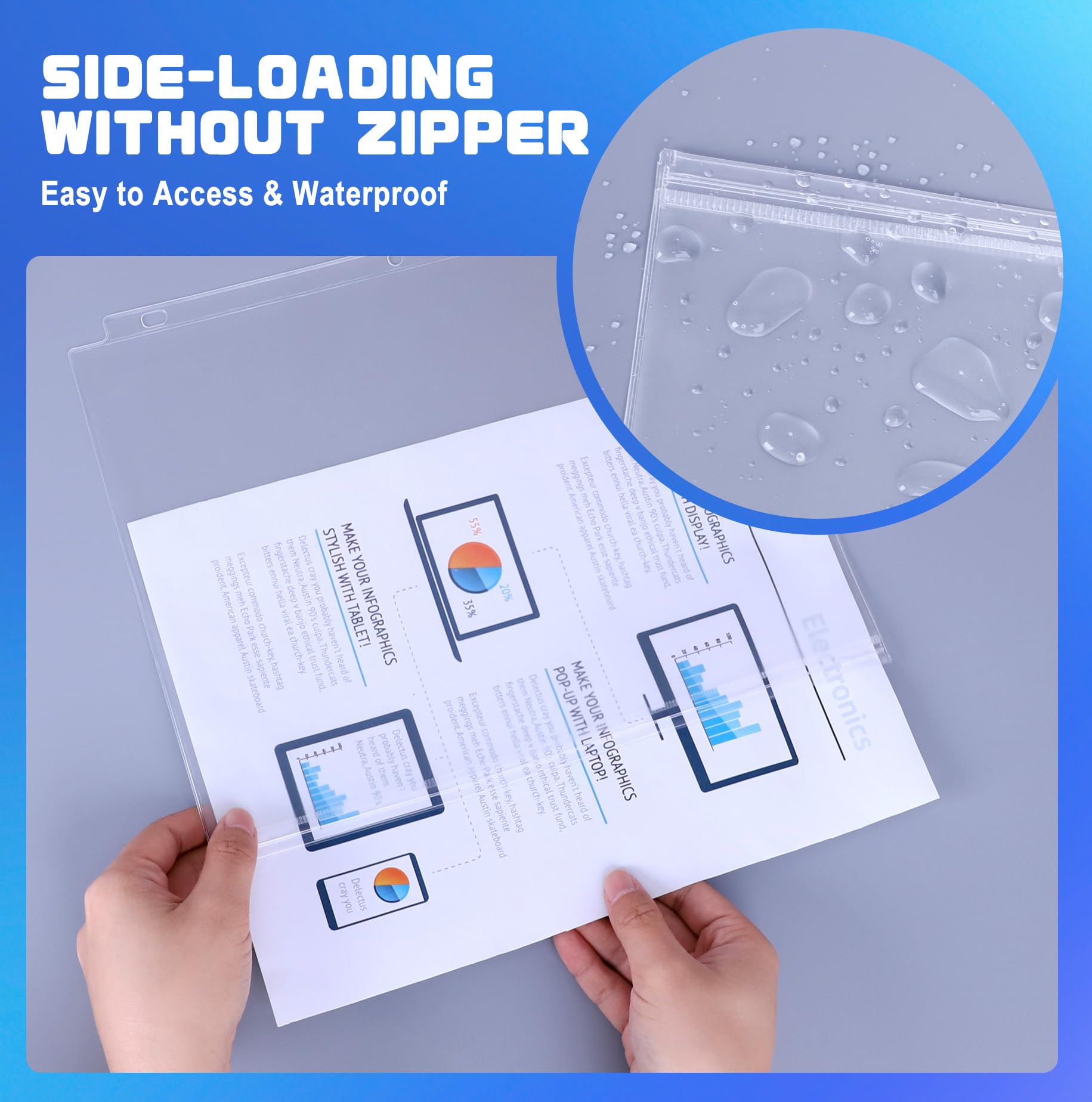Antner 30 Pack Letter Size Binder Pockets for 3 Ring Binder, Waterproof Resealable Zip Loose Leaf File Bags Document Organizer Folders Insert Page Sleeves PVC 3-Hole Sheet Protectors for 8.5x11 Paper