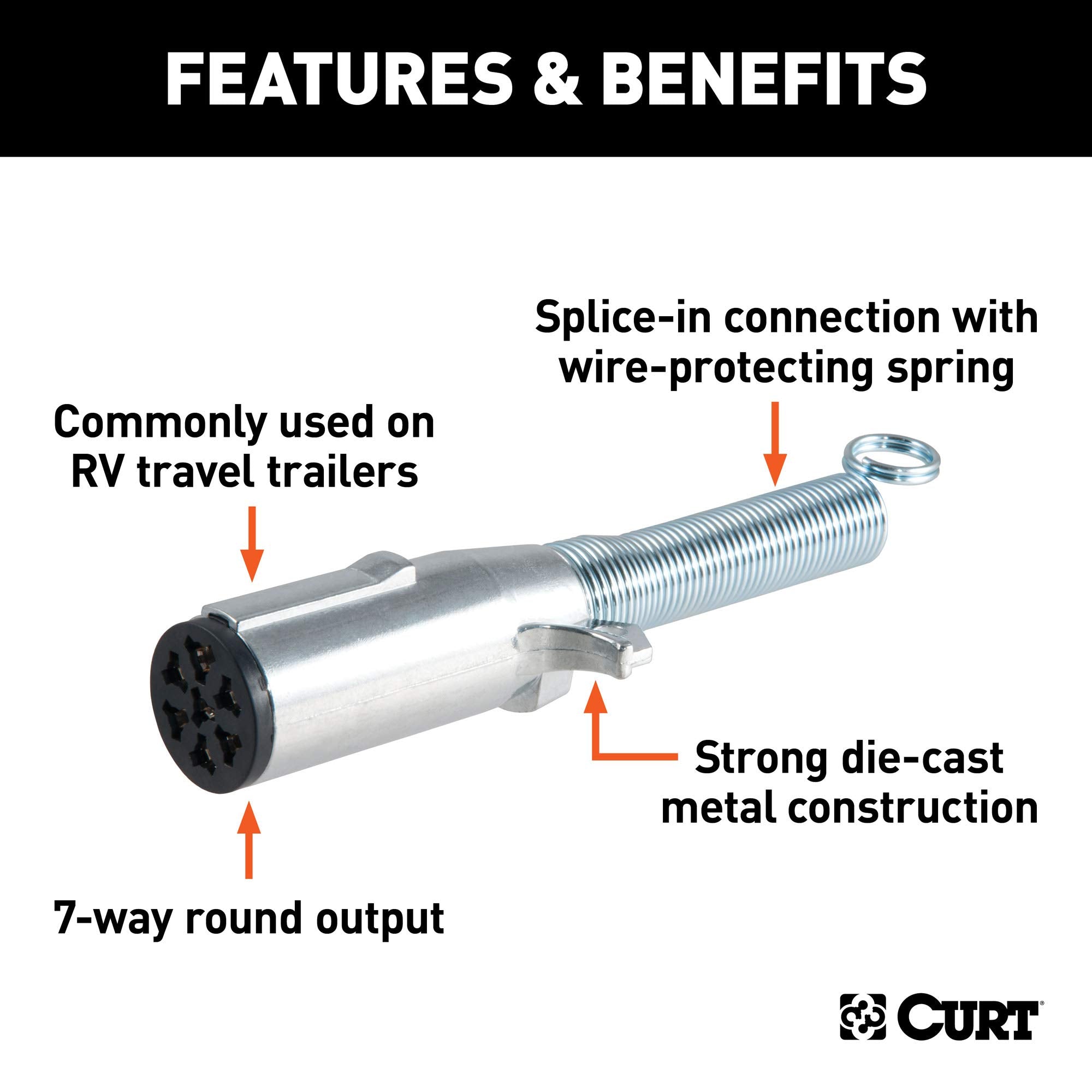 Curt Manufacturing 58180 7-Pole Die Cast Connector Trailer End With Spring