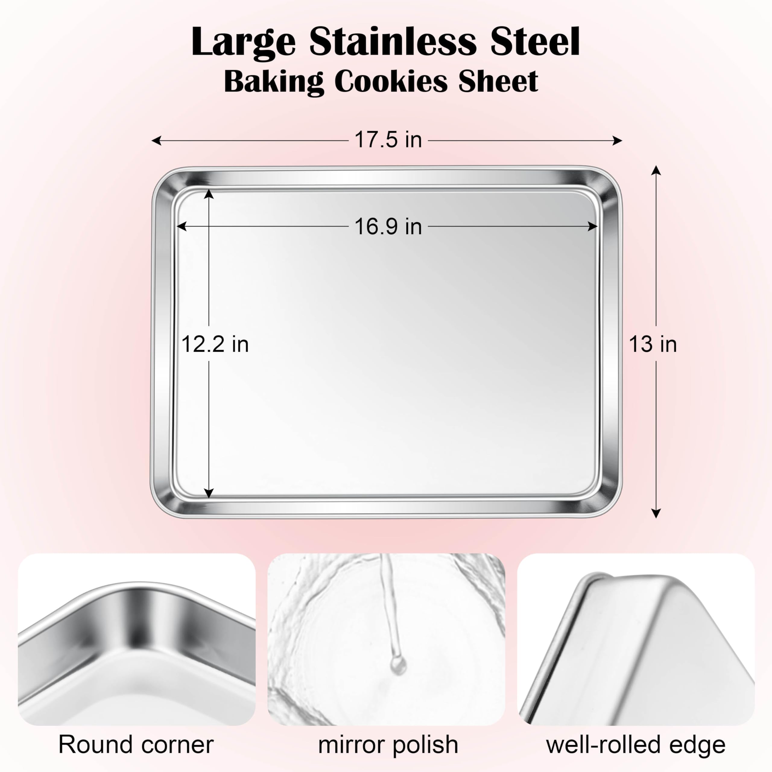 E-far Cookie Sheet for Baking, 18”x13” Stainless Steel Baking Sheet Pan for Oven, Large Non Toxic Metal Baking Tray for Cake Cookies, Healthy & Rust Free, Mirror Finish & Dishwasher Safe, 1 Pack