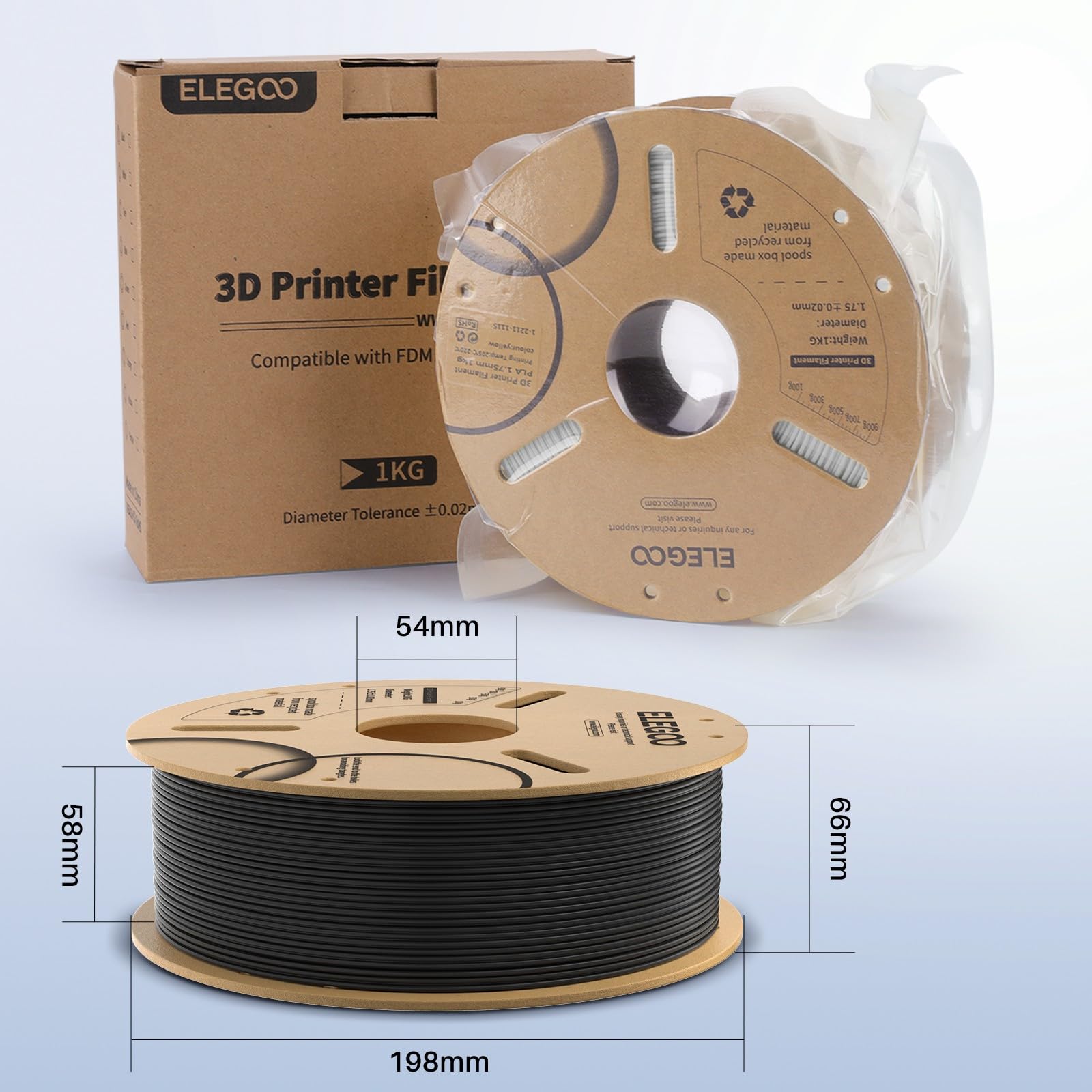 ELEGOO PLA+ Filament 1.75mm Black 1KG, PLA Plus 3D Printer Filament, Dimensional Accuracy +/- 0.02 mm, Tough & High Strength, Fit for Most FDM Printers(1KG/Spool, 2.2 lbs)