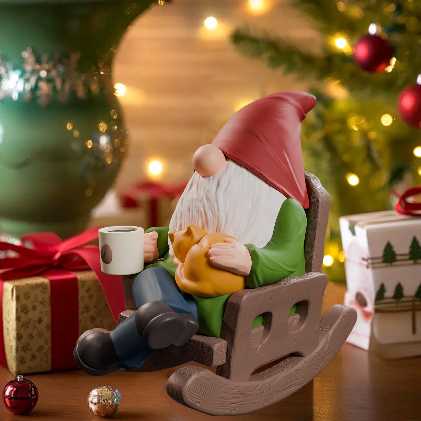 Drinking Coffee Garden Gnomes Statue Decoration, Rocking Chair Garden Gnomes Figurine Ornament for Indoor Outdoor Home Patio Yard Lawn Ourside