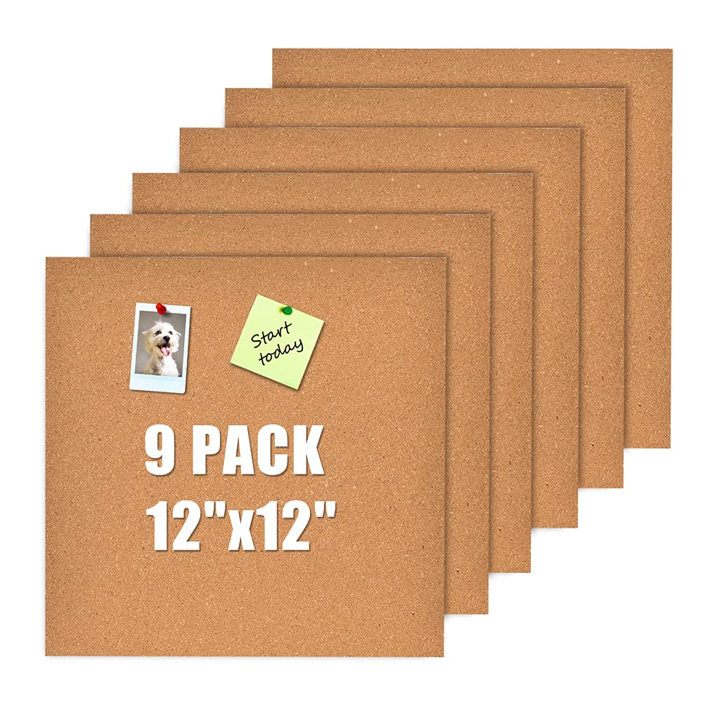YCCYYCCY 30cm x 30cm Self-Adhesive Cork Borad, 4mm Thick Cork Boards for Walls, 9 Pack Bulletin Board, Cork Board Tiles for Office, Home, School(4mm,9P,CA)
