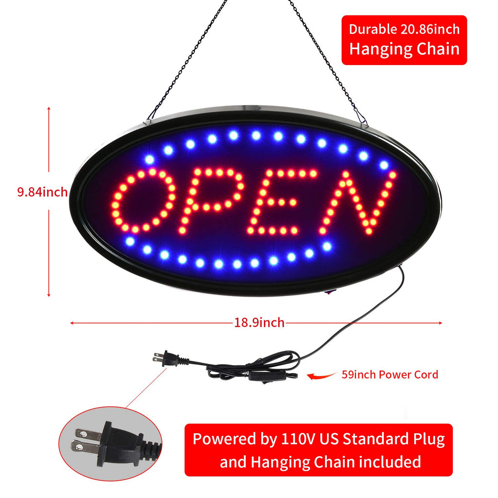 Open LED Sign,LED Business Open Sign Include Business Hours Sign Advertisement Board Electric Display Sign,18.9x9.84inch Two Modes Flashing&Steady Light for Business,Walls,Window,Shop,Bar,Hotel