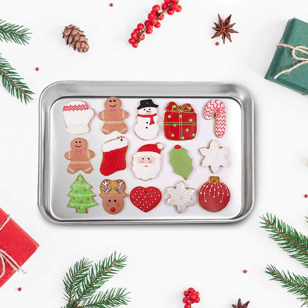 TeamFar- Toaster Oven Pans, 9.3'' X 7'' X 1'' Stainless Steel Compact Toaster Oven Tray Ovenware, Healthy & Durable, Roll Edge & Mirror Finish, Easy Clean & Dishwasher Safe 2 Pcs