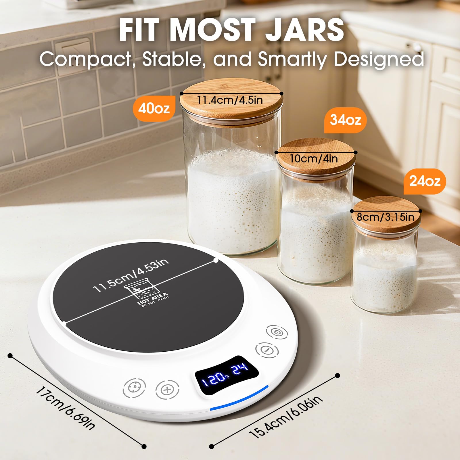 Sourdough Starter Warmer Mat, Precise 1°F Thermostat Control (70-120°F) Sourdough Heating Mat, Warmer for Sourdough Starter, 0-24h Timer, Auto On/Off, Memory Function (White)