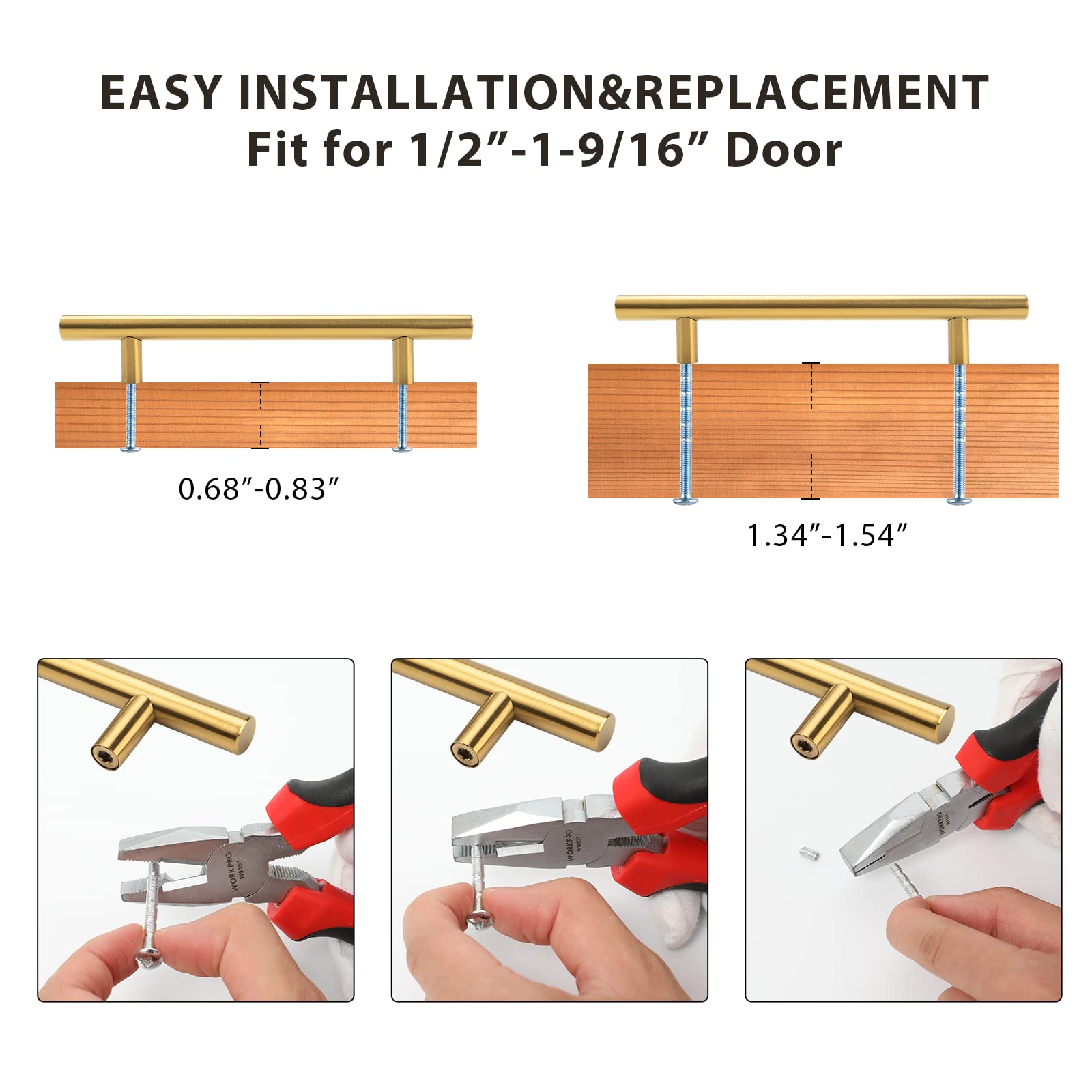 homdiy 10 Packs Gold Cabinet Knobs Kitchen Cabinet Handles- Brushed Brass Drawer Knobs Gold Knobs for Dresser Drawers Handle