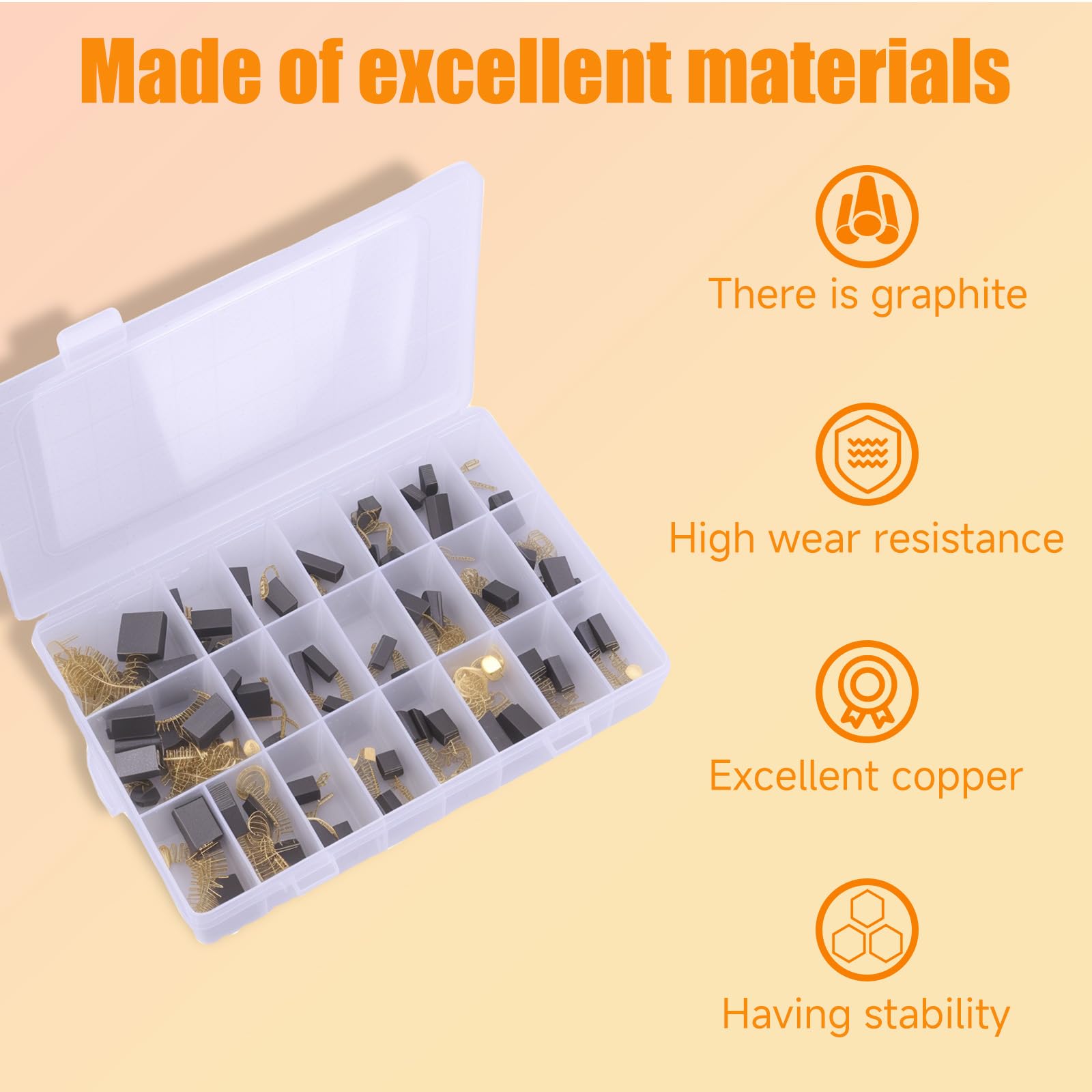 69Pcs 23 Sizes Electric Motor Carbon Brushes Motor Brushes Assortment Kit for Replacement Repair Power Tools and Motors Part Such as Electric Hammer Drills, Circular Saws, Angle Grinders