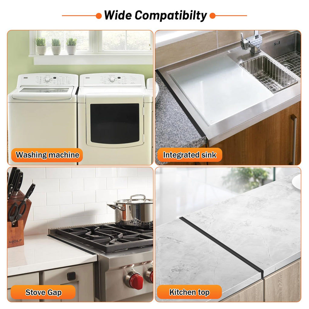 Stainless Steel Stove Gap Covers (2PCS),Stove Gap Filler,Range Trim Kit,Stove Gap Guard for Kitchen Oven Between Stovetop and Counter,Easy Clean Heat Resistant,Adjustable Length 13.8'' to 27.5'',Black