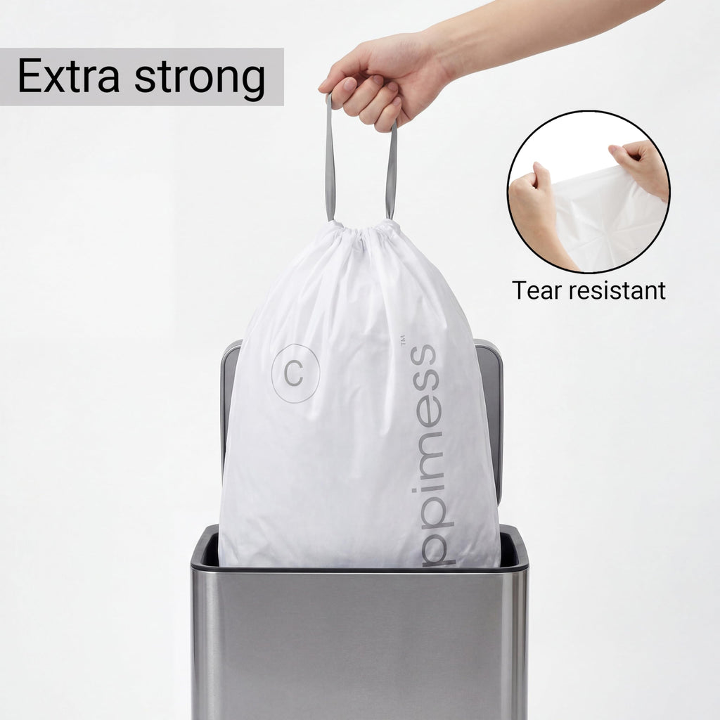 happimess HPM3000C-WHITE 13.2 Gallon Kitchen Drawstring Trash Bags, Trash Can Liner, White, 60-Count, 3-Packs of 20 Liners