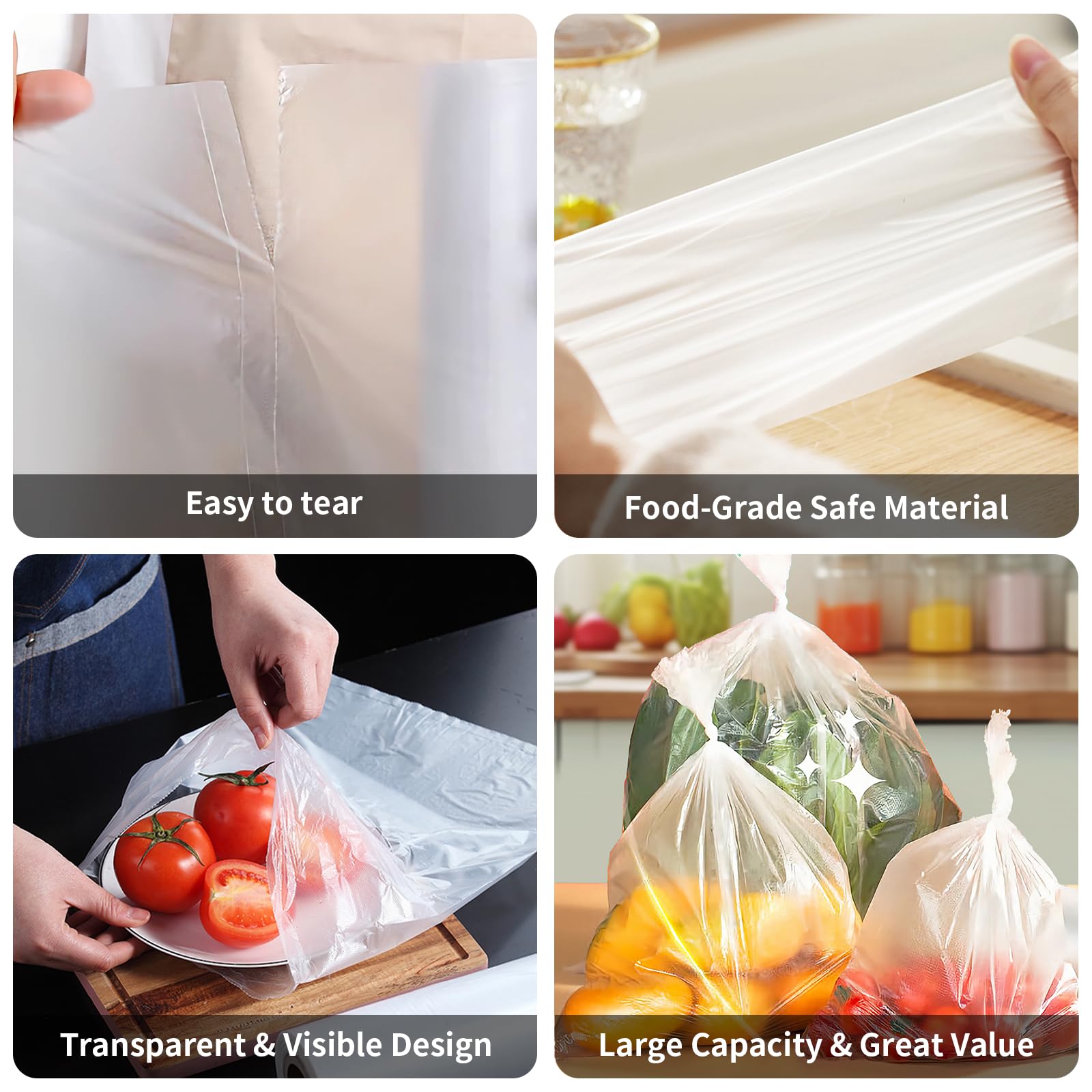 12" x 20" Clear Plastic Produce Bag on a Roll, Food Storage Bag for Vegetables, Bread, Fruits and Meat, Easy To Tear, Continuous - 350 Bags/Roll - [2 Rolls]