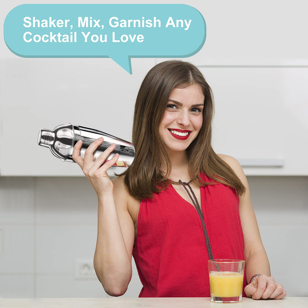 Cocktail Shaker Set|8pcs Cocktail Making Set Stainless Steel 750ml Shakers|Bartender Kit Bar Tool Set with Strainer, Pourers, Muddler, Double Jigger, Mixing Spoon at Home & Bar Gift Set