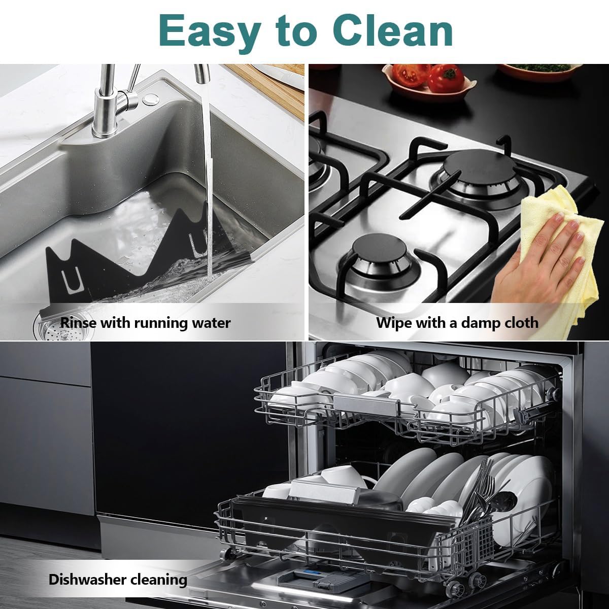 FLSEPAMB Stove Gap Covers Stainless Steel, Stove Counter Gap Cover Heat Resistant & Easy to Clean Stove Gap Filler Between Counter Trim Kit for Countertop, Length 13.8" to 27.6", Black (2 PCS)