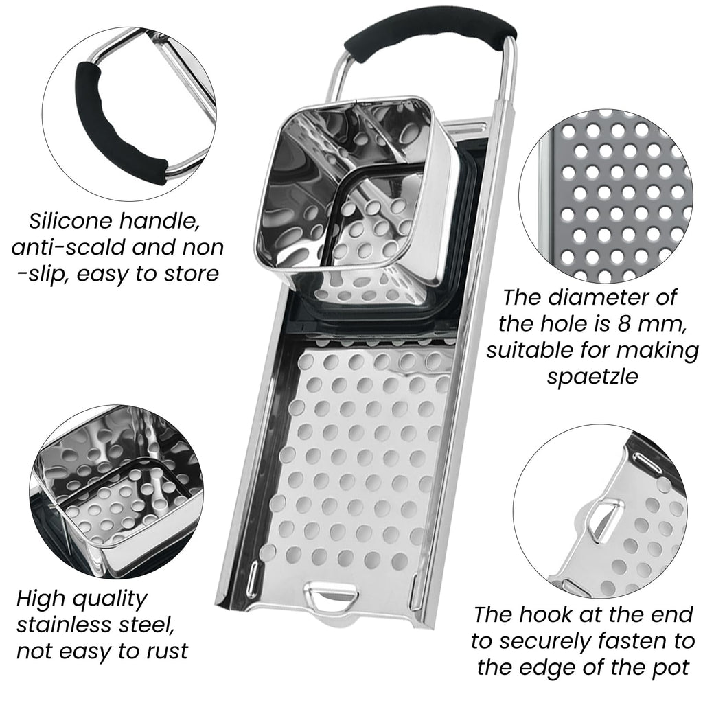 Spaetzle Maker,Stainless Steel Spaetzle Press with Comfort Grip Handle,Homemade Traditional German Egg Noodle Maker,Manual Pasta Noodle Dumpling Making Tool Set.