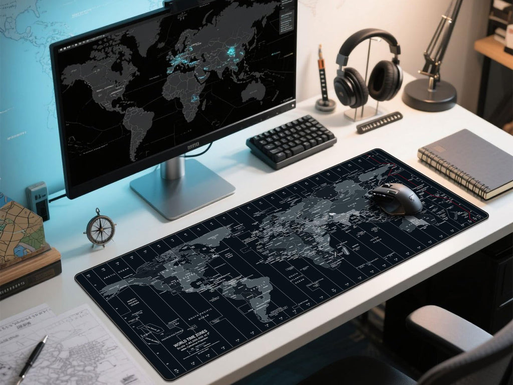 Anpollo Extended Speed Gaming Mouse Pad Large Size 35.4 x 15.7 inches Desk Mat Mousepad with Personalized Design - Black World Map