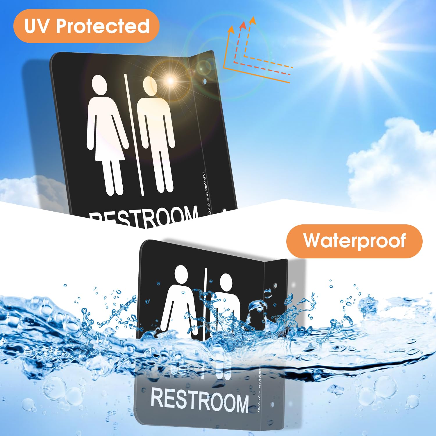 Faittoo Restroom Sign, Bathroom Signs, (2 Pack) 6 x 6 Inches Unisex Acrylic Sign, for Office or Business Bathroom and Toilet Door or Wall Decor, Indoor Outdoor Use (Black)