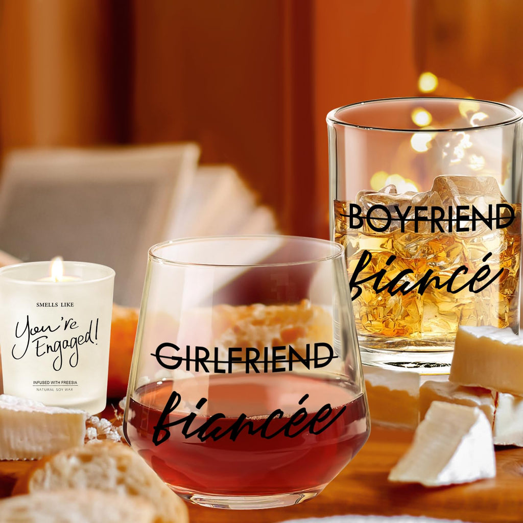 Engagement Gifts for Couples Gifts for Newly Engaged Couples Fiancee Fiance Gifts for Her and Him Whiskey Wine Glasses Bride to Be Fiance Gifts for Women Engagement Party Decorations