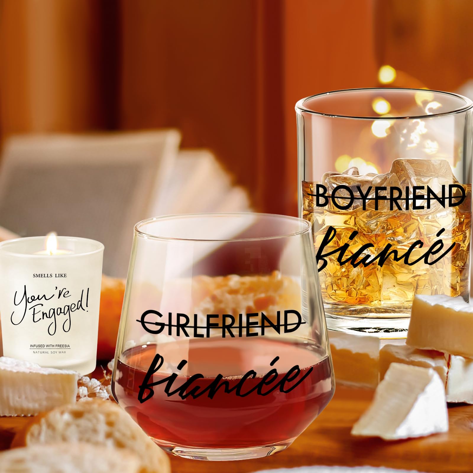 Engagement Gifts for Couples Gifts for Newly Engaged Couples Fiancee Fiance Gifts for Her and Him Whiskey Wine Glasses Bride to Be Fiance Gifts for Women Engagement Party Decorations