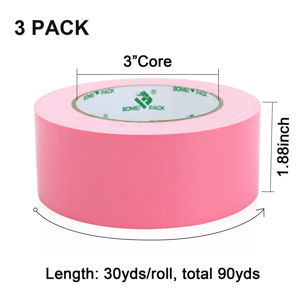 BOMEI PACK Pink Duct Tape, 3Rolls Heavy Duty Strong Industrial Color Duct Tape 9mil x 1.88inch x 30yds for Packing and Repairing