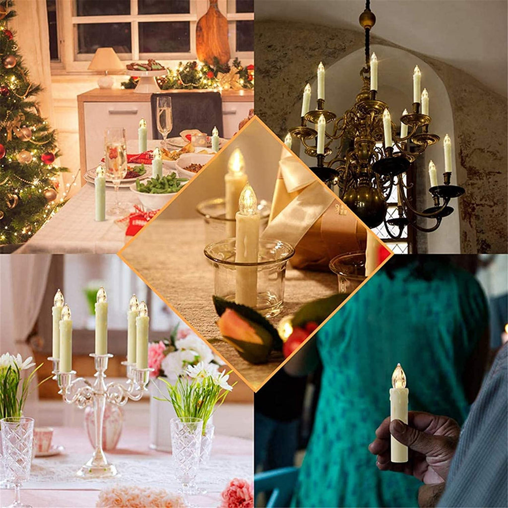 HANNAHONG 10 pcs LED Flamessless Taper Candles with Remote,Small Mini Flickering Wax,Battery Operated Window Clips Lights for Stick Candelabra,Wreath,Christmas Tree Decor