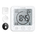 KADAMS Digital Bathroom Shower Kitchen Clock Timer, Waterproof for Water Splashes, Visual Countdown Timer, Time Management Tool, Indoor Temperature Humidity, Suction Cup, Hole Stand - White