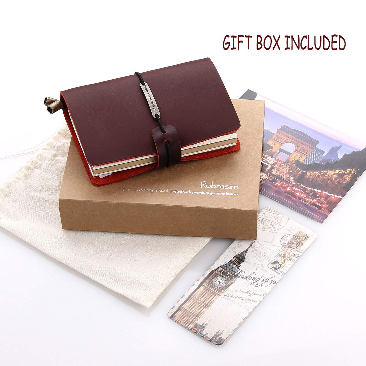 Refillable Handmade Traveler's Notebook, Leather Travel Journal Notebook for Men & Women, Perfect for Writing, Gifts, Travelers, 5.2" x 4" Inches - Wine