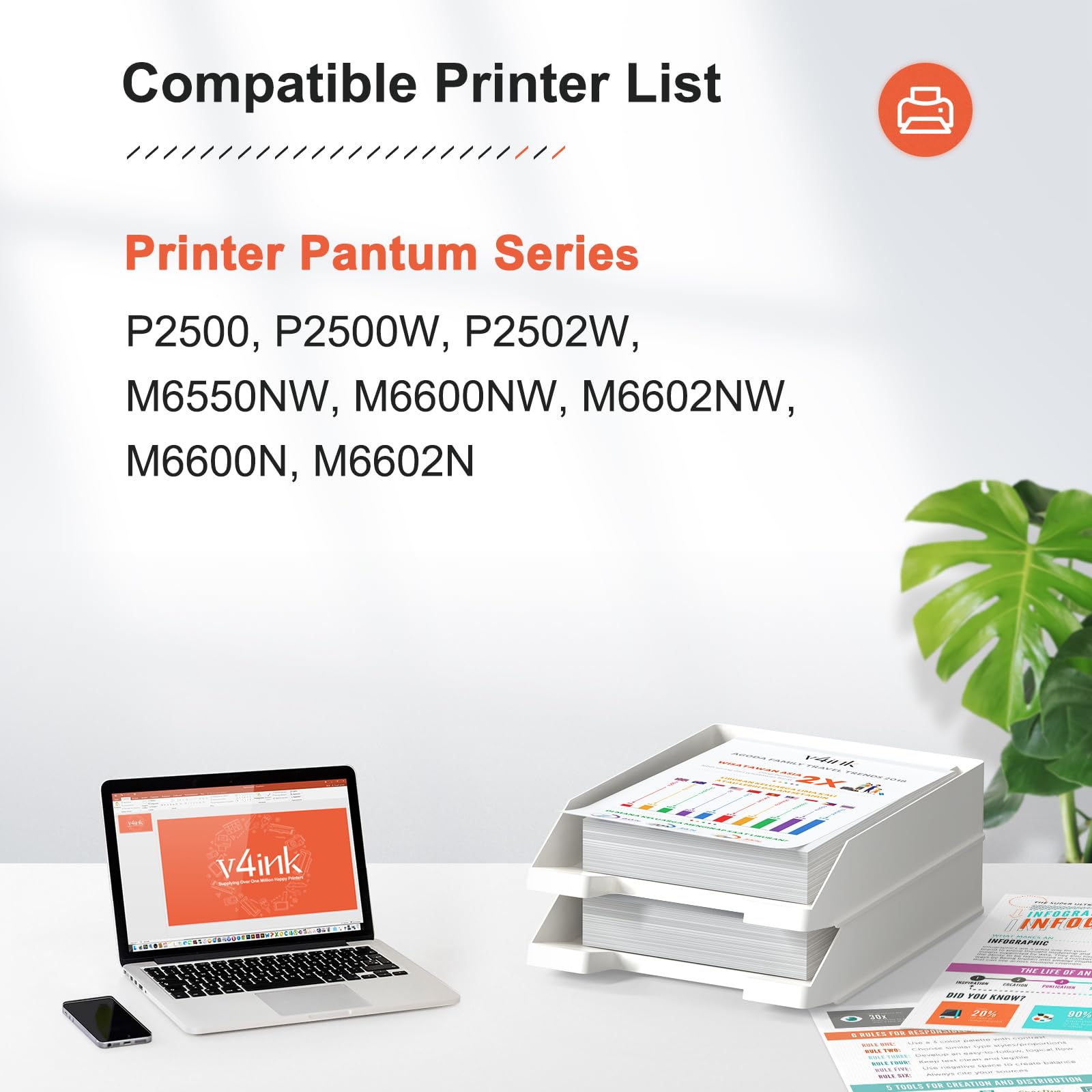 V4ink PB211 Toner Cartridge Replacement for Pantum PB-211 PB211EV Work with Pantum P2500W P2502W M6550 M6550NW M6600 M6600NW M6552NW Printer