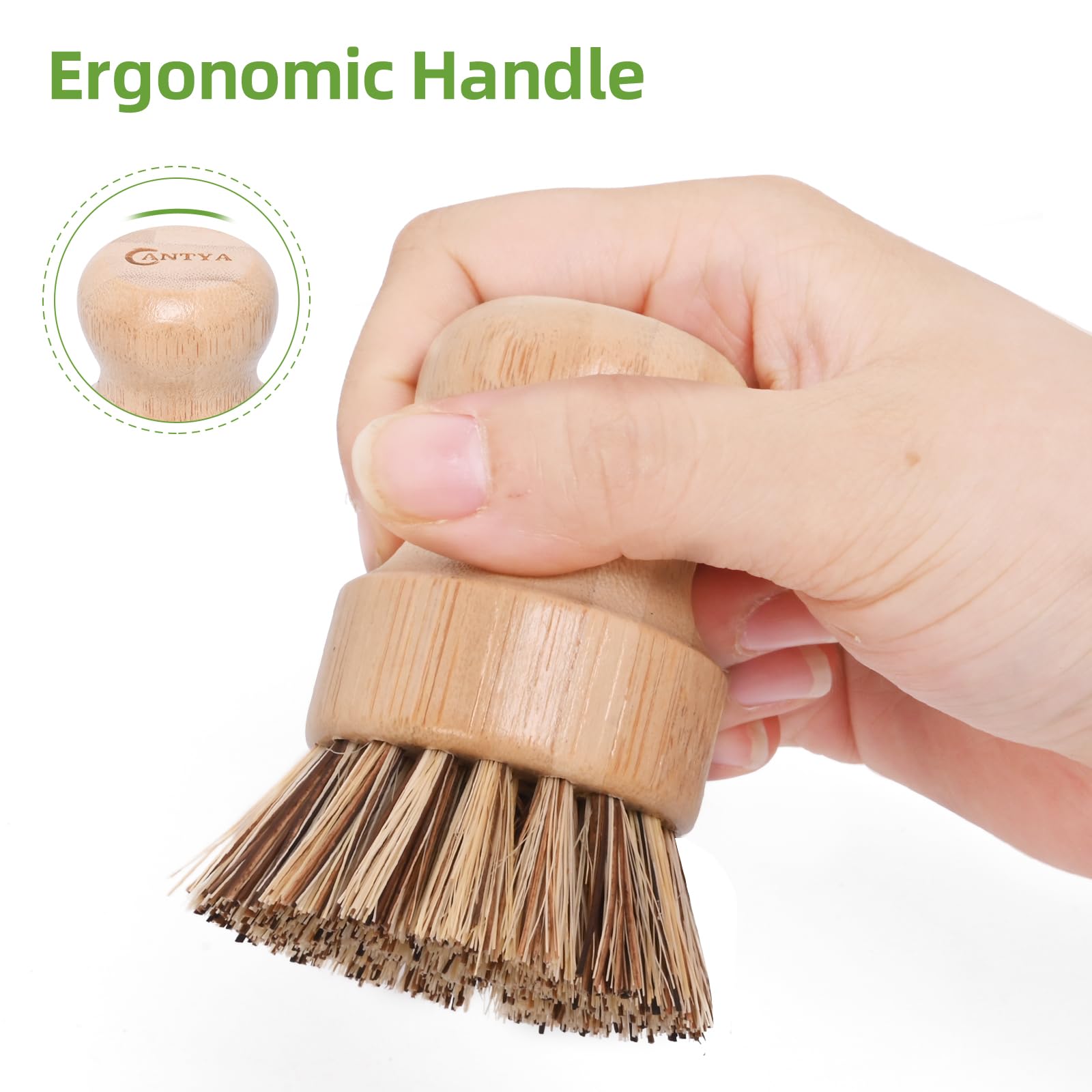 6 Packs Bamboo Dish Brush - Kitchen Scrub Brush, Natural Union Fiber and Tampico Fiber Dish Scrubber for Washing Cast Iron Pan/Pot(Hard Bristle)