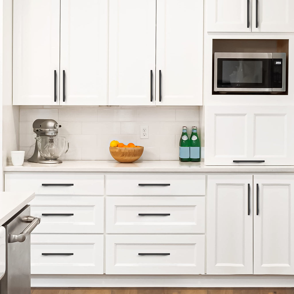 Ravinte 5 Pack 10" Square Cabinet Pulls Matte Black Stainless Steel Kitchen Cupboard Dresser Handles Cabinet Handles 10" Length, 7-1/2" Hole Center