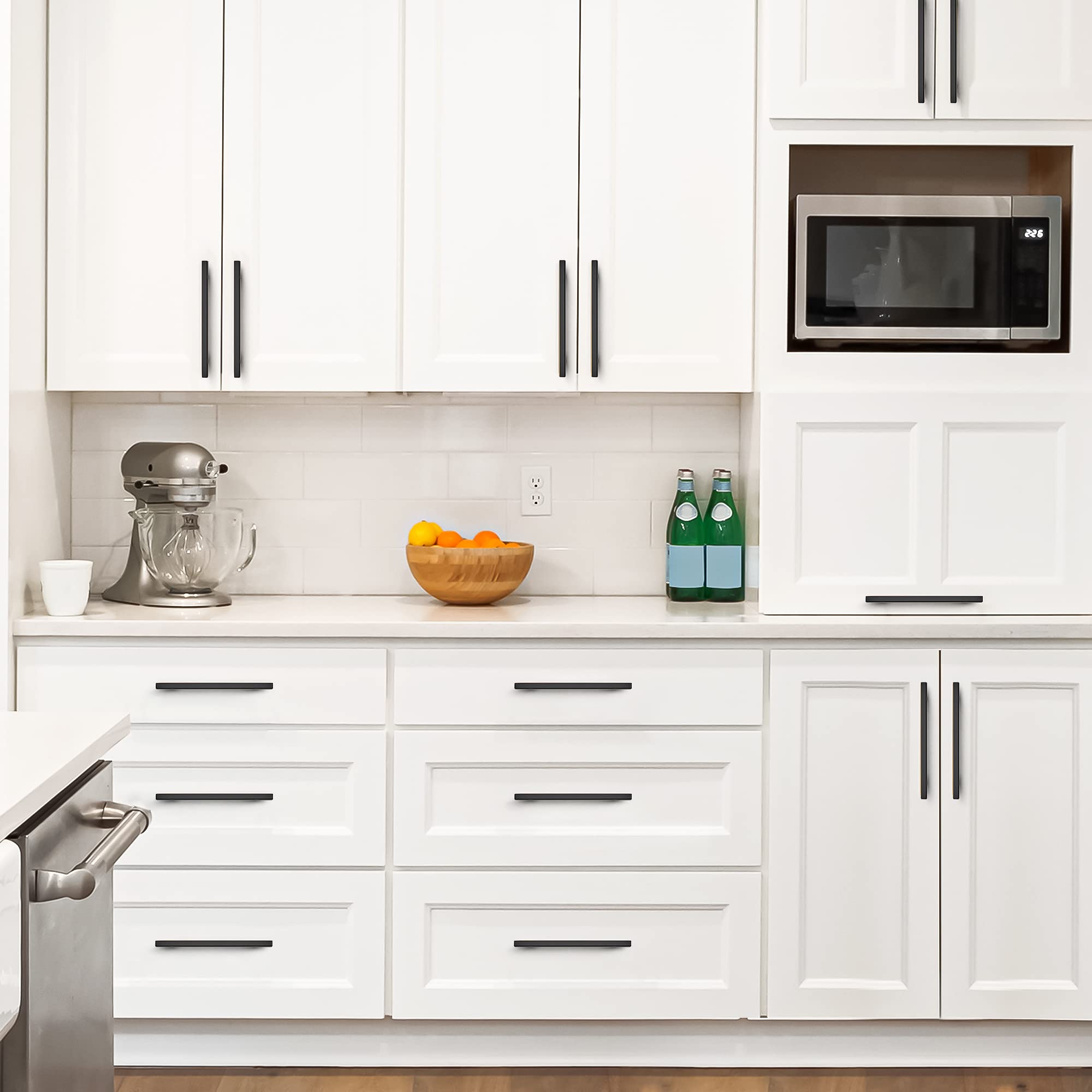 Ravinte 5 Pack 10" Square Cabinet Pulls Matte Black Stainless Steel Kitchen Cupboard Dresser Handles Cabinet Handles 10" Length, 7-1/2" Hole Center