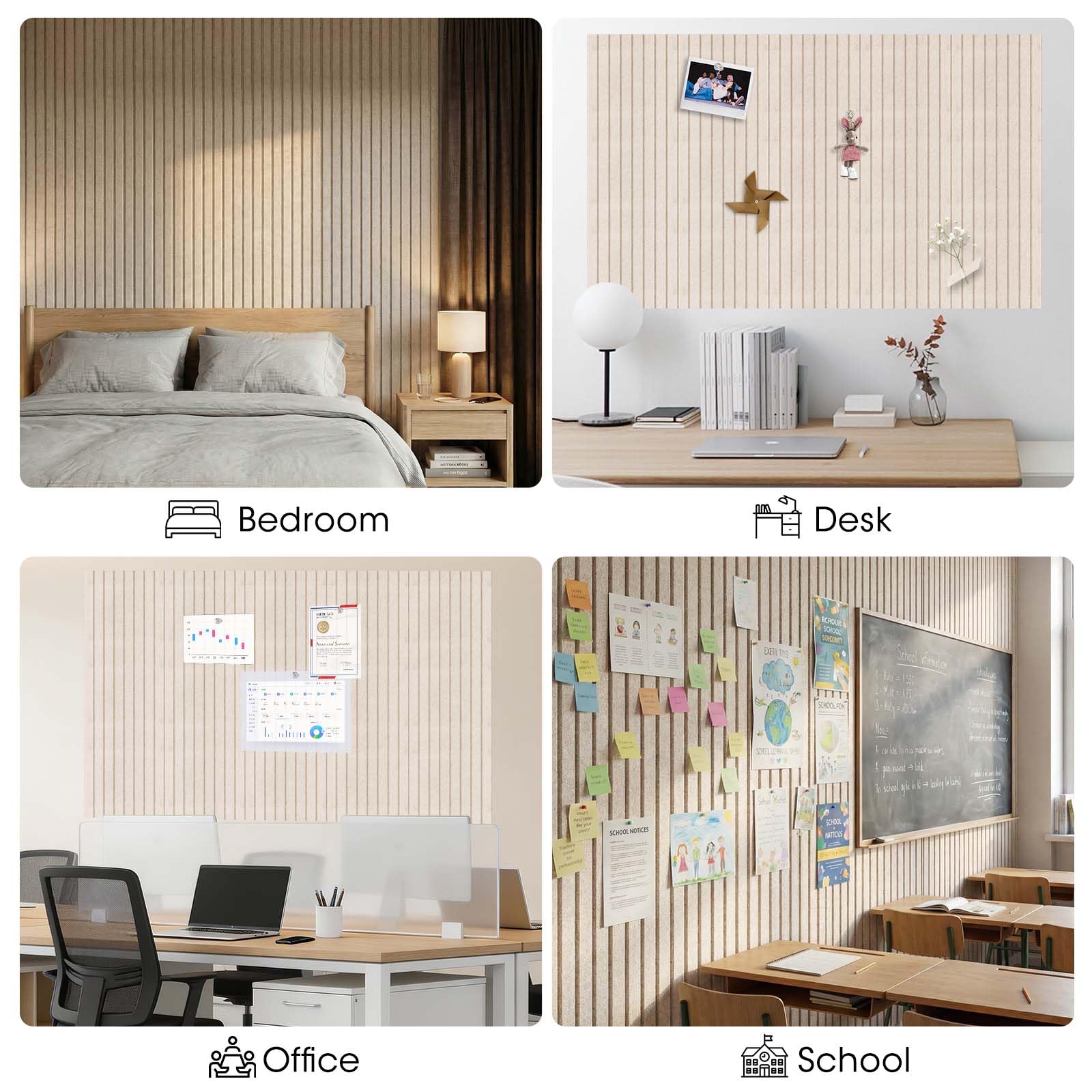 MQAAUP Large Cork Board for Walls 36" x 24", 6 Pack 12"X12"Felt Bulletin Board Tiles with 50 Adhesive Tabs, Cork Board Alternative for Office Decor, Push Pin Board Wall Organizer-Oatmeal
