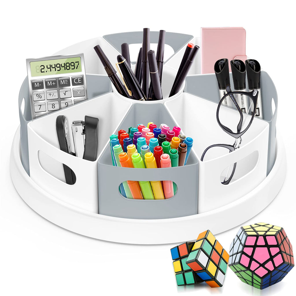 MeCids 360 Rotating Storage Organizer Desk Organizers Pen Holder– 12” Lazy Susan Style Caddy with Removable Bins, for Home Office Supplies, Art Supplies, Make-up & Kitchen Use, with Card & Gift Box