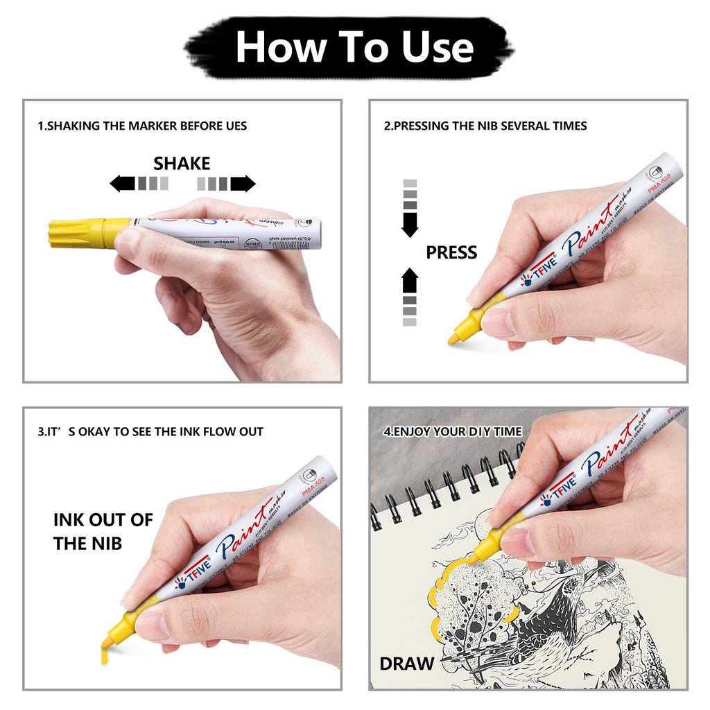 Paint Pens Paint Markers Never Fade Quick Dry and Permanent,12 Color Oil-Based Waterproof Paint Marker Pen Set for Rock Painting, Stone, Ceramic, Wood, Fabric, Plastic, Canvas, Glass, Mugs, DIY Craft