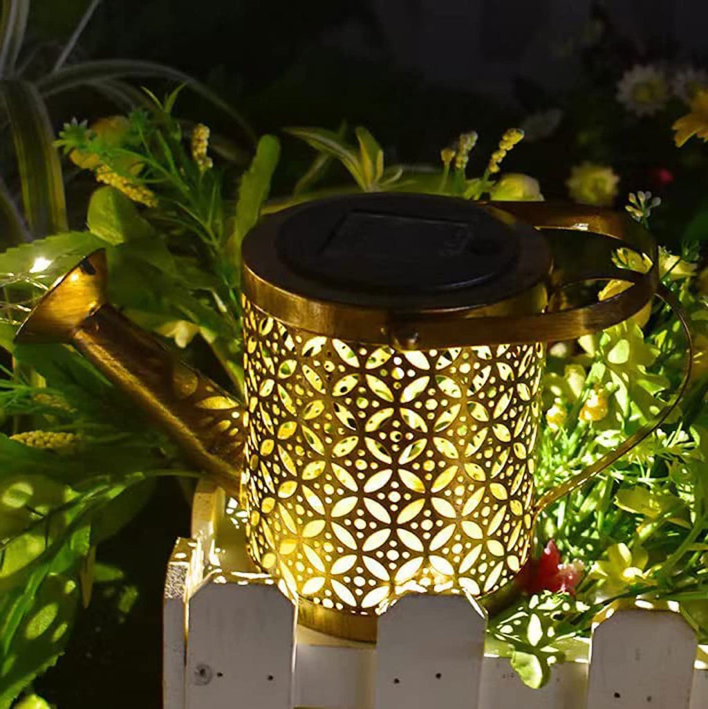 Solar Watering Can Light and Lantern - Hanging Waterproof Outdoor Shower Garden Light for Pathway, Yard, Lawn, Patio, Landscape Decor (With Bracket)