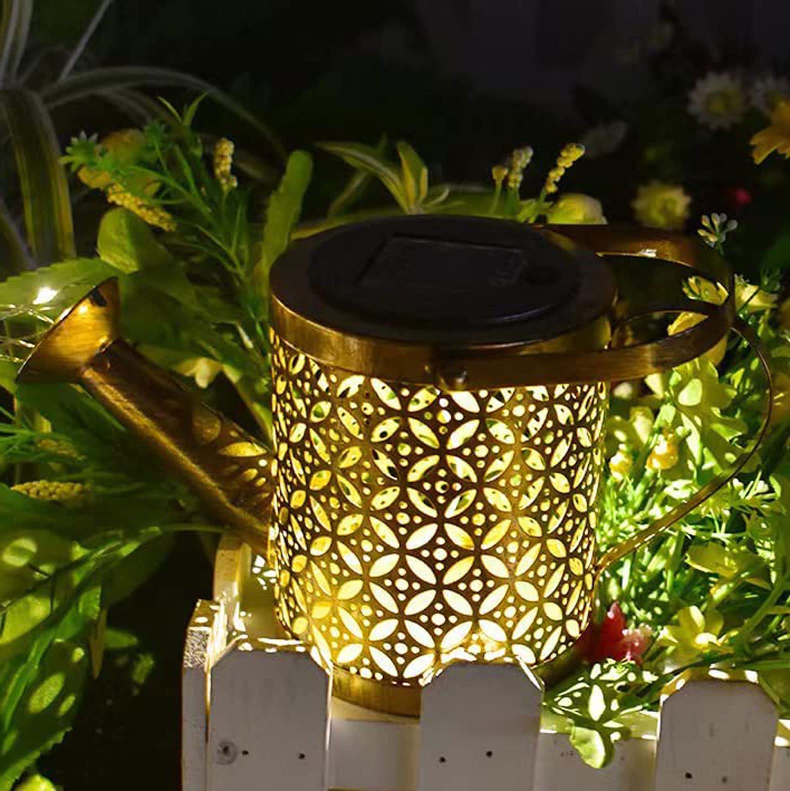 Solar Watering Can Light and Lantern - Hanging Waterproof Outdoor Shower Garden Light for Pathway, Yard, Lawn, Patio, Landscape Decor (With Bracket)