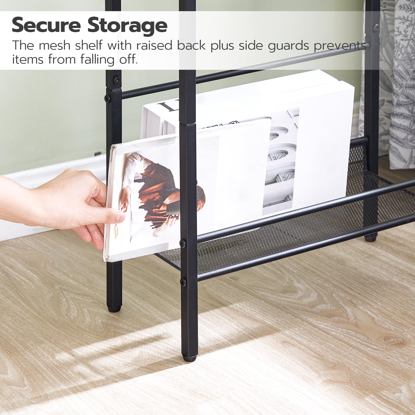 HOOBRO Narrow End Table, Side Table with Charging Station, 3-Tier Nightstand, Bedside Table with Protective Rails, for Small Space, Living Room, Bedroom, Office, Rustic Brown and Black BF102UBZ01
