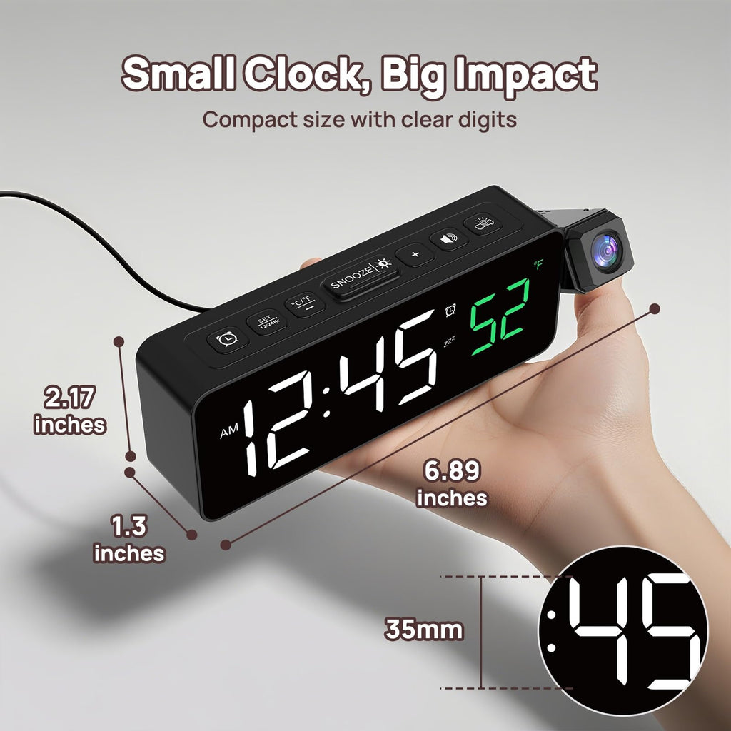 Netzu Projection Alarm Clock for Bedroom Ceiling, Compact Plug-in Digital Clocks with 180° Rotatable Projector, Temperature, 4 Levels Birghtness, 3 Volumes and Snooze (Black)