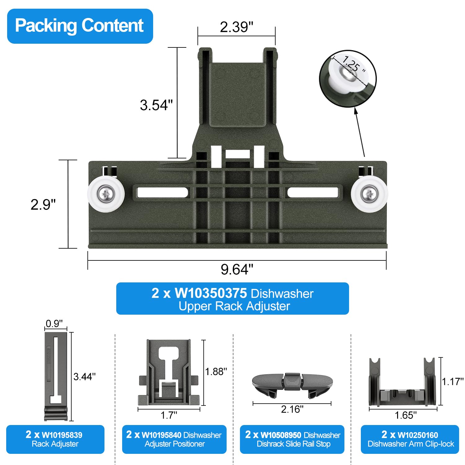 Upgraded W10350375 W10712395 Dishwasher Top Rack Adjuster Parts for Whirlpool WDTA50SAHZ0 Dishwasher Parts WDT750SAHZ0 WDT730PAHZ0 WDT970SAHZ0 Upper Rack Parts,For Kenmore 665 Dishwasher Top Rack Part