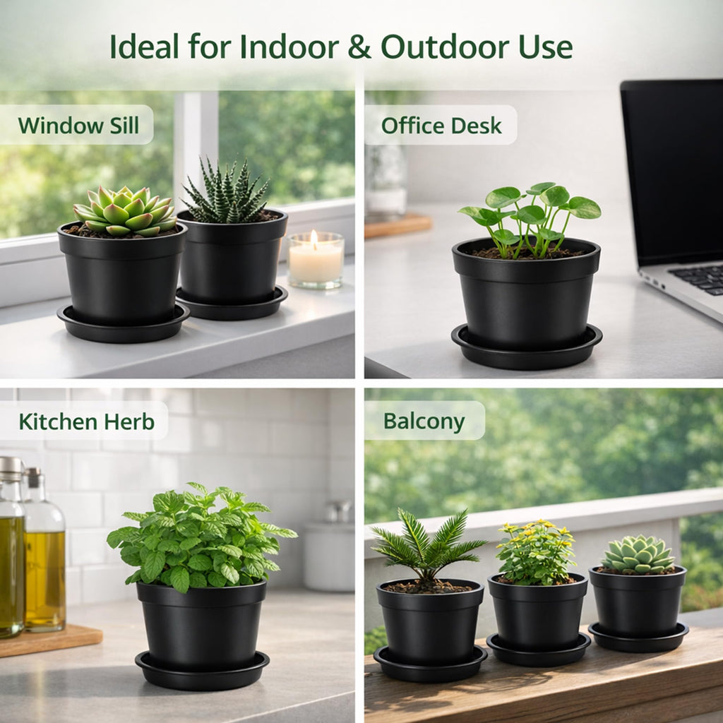 10 Pcs Plastic Pots for Plants, 5 Inch Small Plant Pots Indoor, Decorative Plant Pots with Drainage Holes and Tray, Small Flower Pots for All Home Garden Flowers Succulents