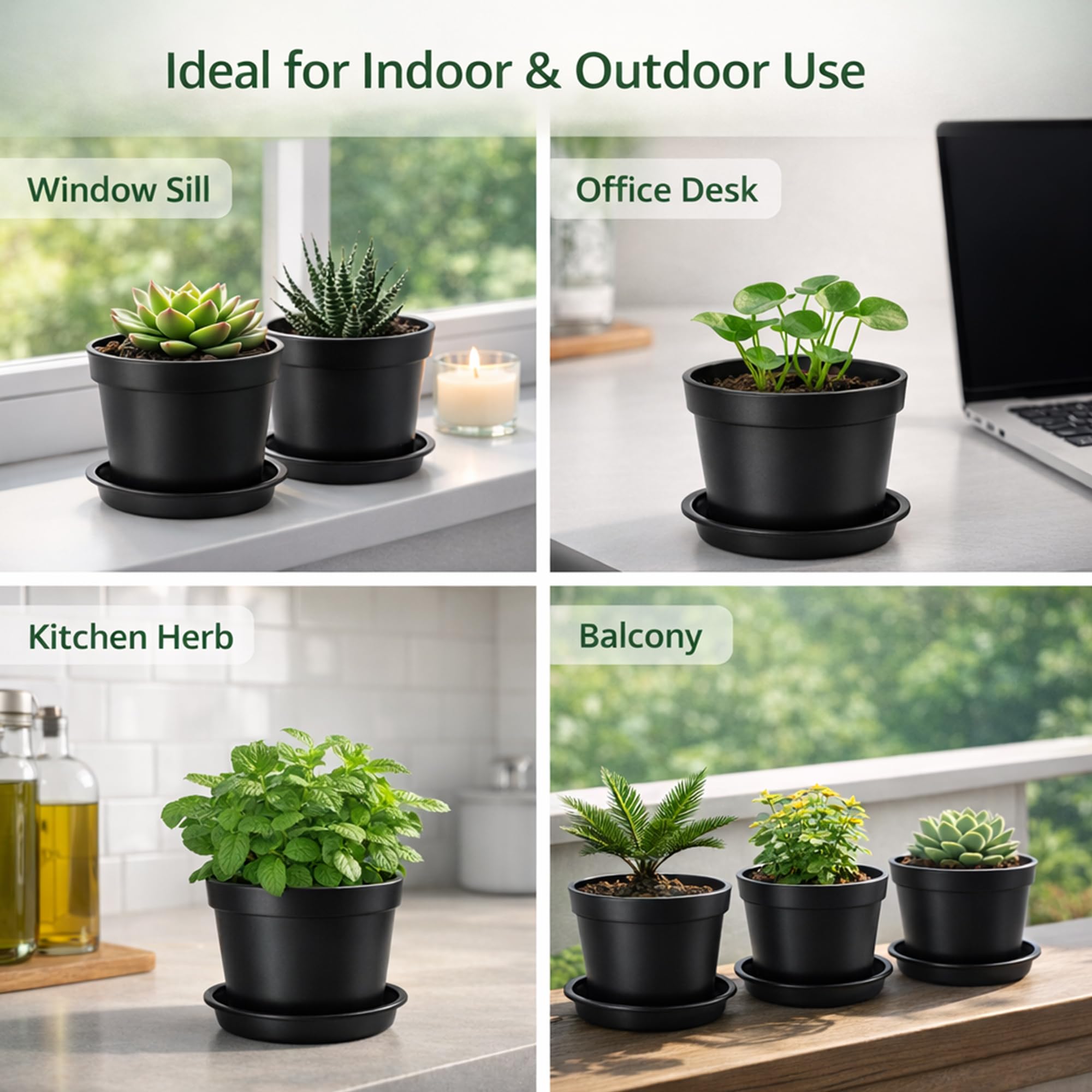 10 Pcs Plastic Pots for Plants, 5 Inch Small Plant Pots Indoor, Decorative Plant Pots with Drainage Holes and Tray, Small Flower Pots for All Home Garden Flowers Succulents