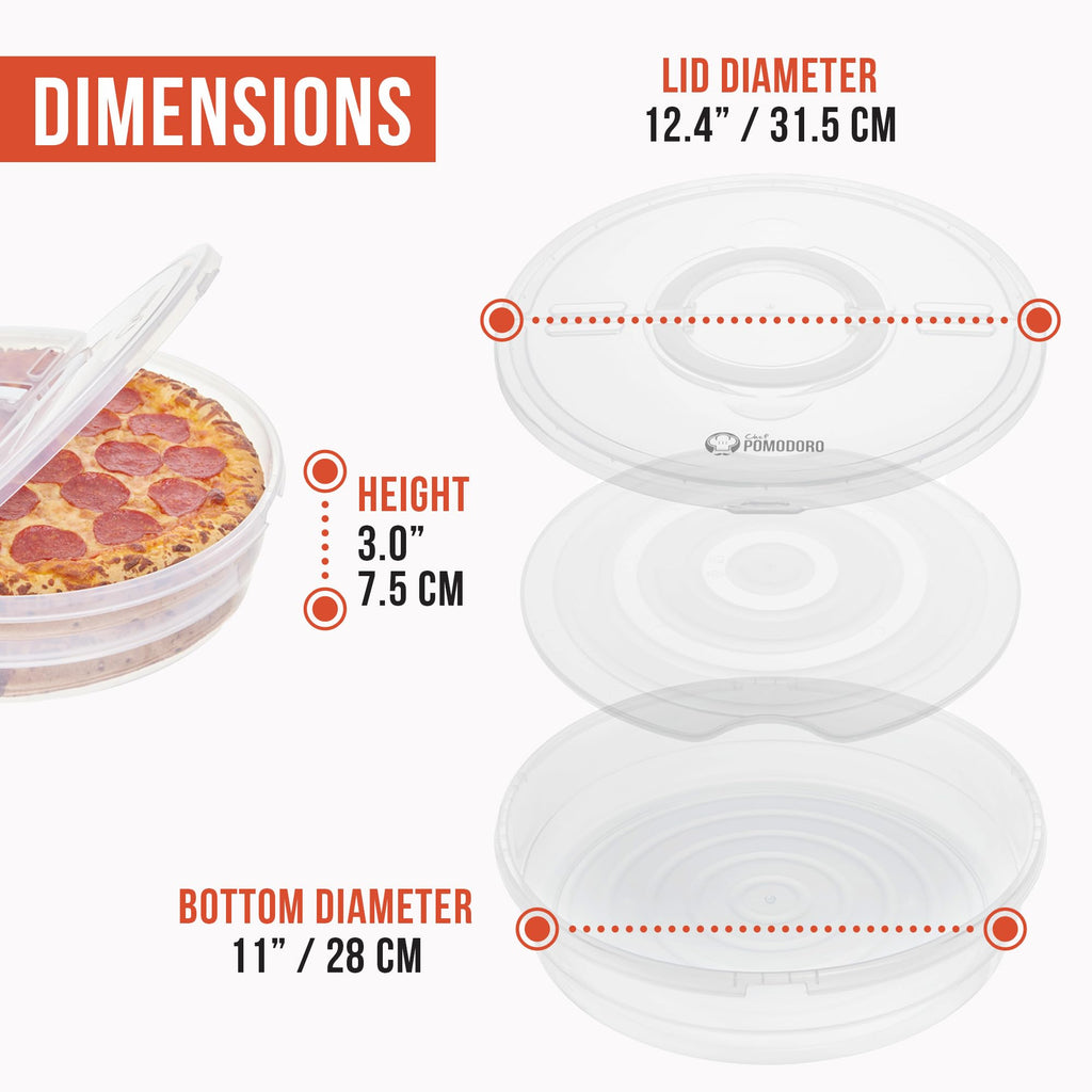 Chef Pomodoro Pie Carrier for 2 Pies 12-Inch, Multi Pie Carrier With Lid and Handle, Pizza Holder With Lid, Reusable Pizza Storage Container for Transport, Stackable Food Keeper, Dough Box, 2 Pack