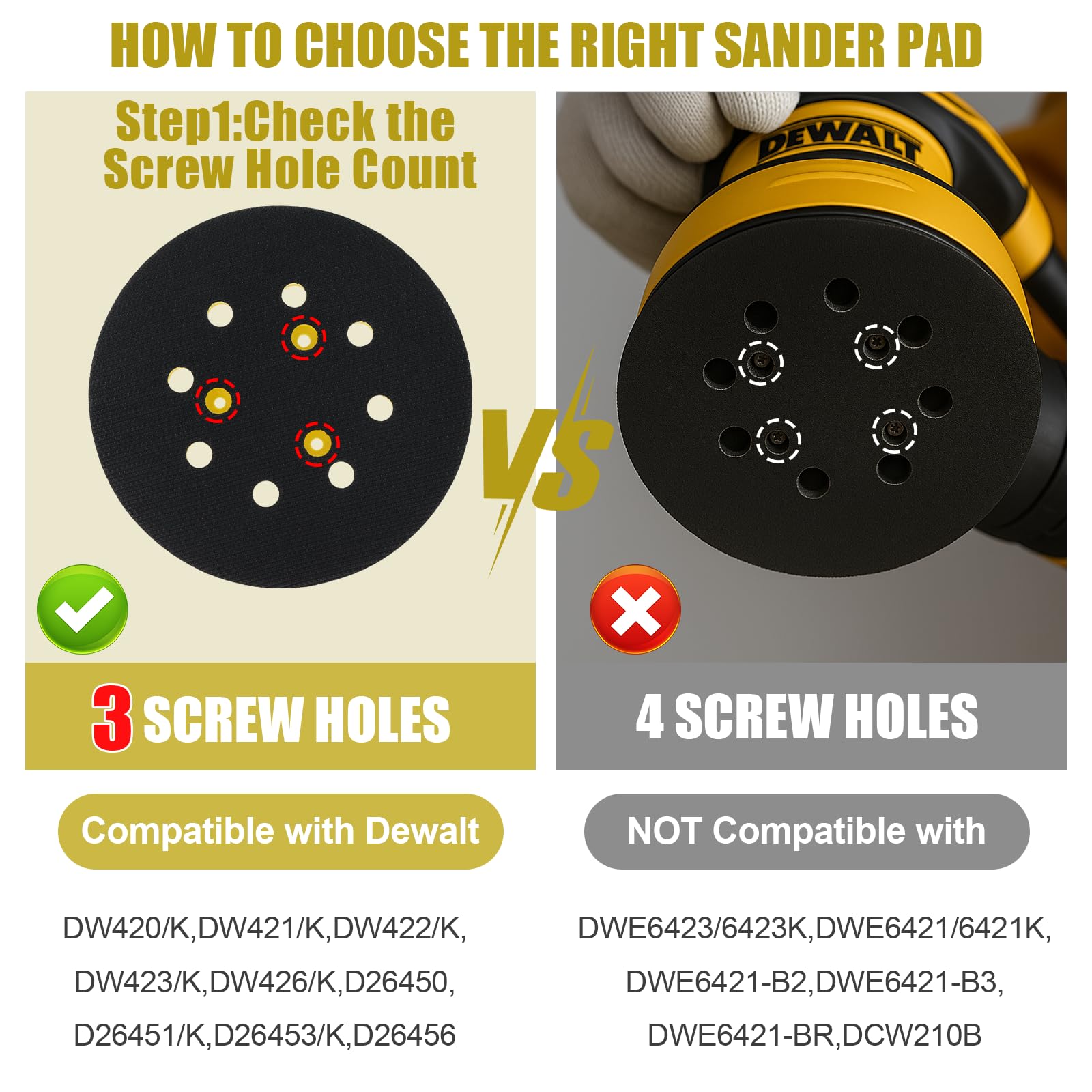 5 Inch Sander Pad Replacement Compatible with Dewalt Orbital Sander DW421 DW422 DW423 D26451 D26453, 8 Hole Hook and Loop Sanding Pad Replaces 151281-08 DW4388(2 Pcs)